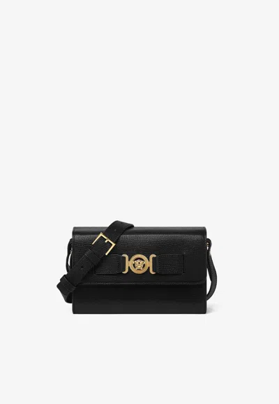Versace Medusa Biggie Leather Messenger Bag In Black