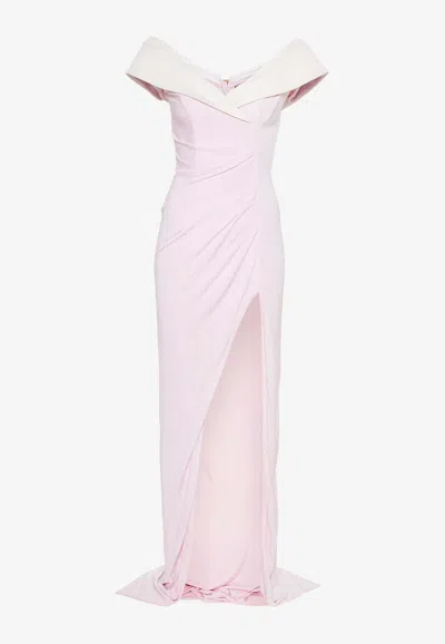 Balmain Draped Off-shoulder Jersey Gown In Pink