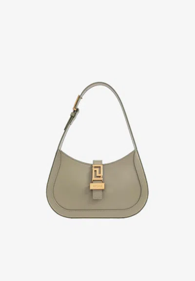 Versace Small Greca Goddess Hobo Bag In Calf Leather In Gray