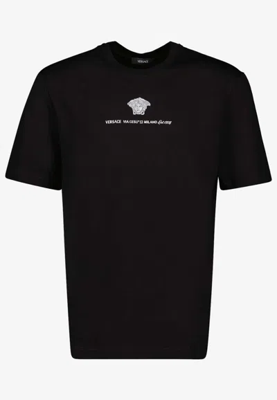 Versace Medusa Milano Embroidered T-shirt In Black