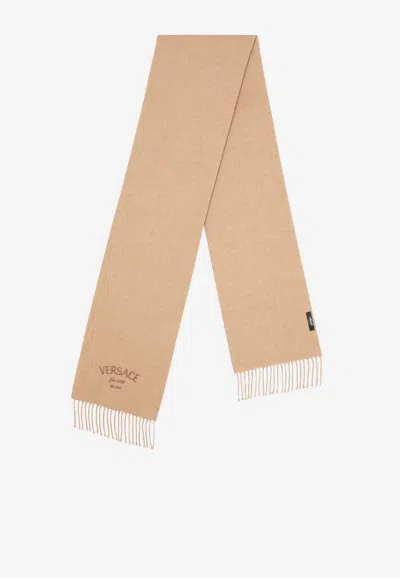 Versace Milano Stamp Scarf In Brown