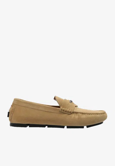 Versace Medusa Biggie Suede Loafers In Beige