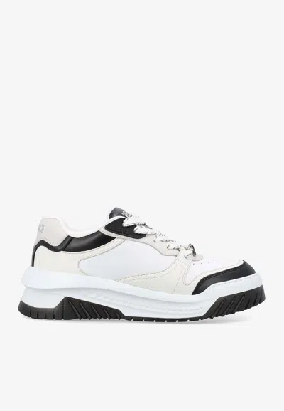 Versace White And Black Sneaker With Inserts And Chunky Sole In Leather Man In White