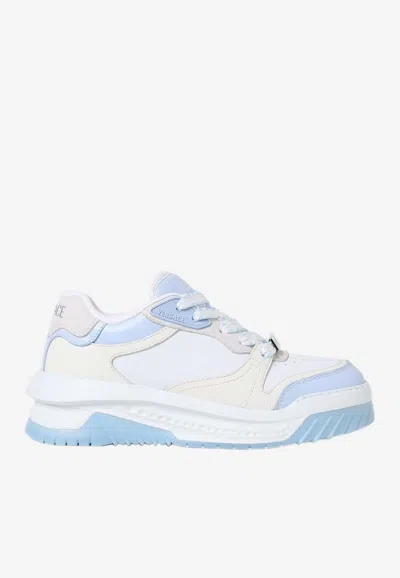Versace Odissea Leather Sneakers In Light Blue