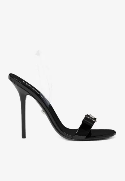 Versace Medusa Head Plaque Leather Sandals In Black