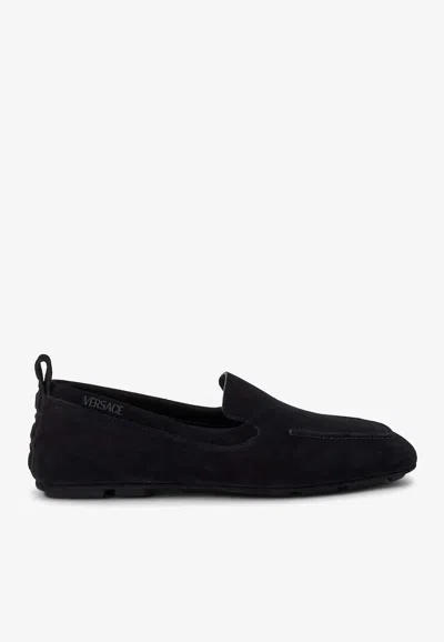 Versace Black Villa Driver Loafers In Black