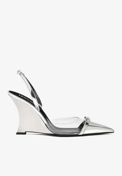 Versace Gianni Ribbon Wedge-pumps 95mm In Silver