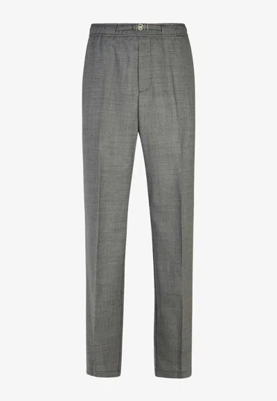 Versace Tapered-leg Houndstooth Wool Pants In Gray