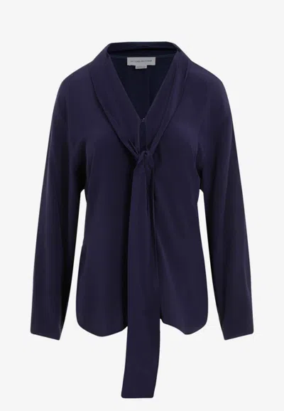 Victoria Beckham Silk Shirt With Tie Detail In Blue