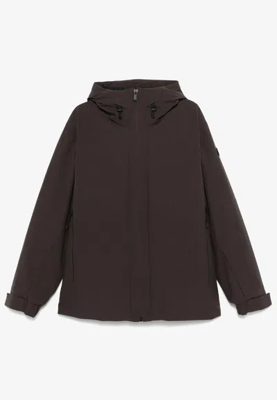 Moncler Riz Logo-patch Padded Jacket In Brown