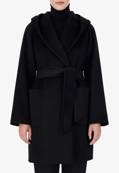 Max Mara Navy Blue Rialto Camel Wool Robe Coat In Black