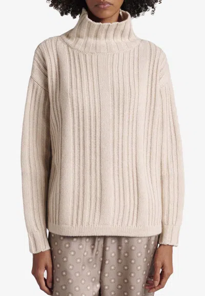 Max Mara Vitalba Wool-blend Turtleneck Sweater In Beige