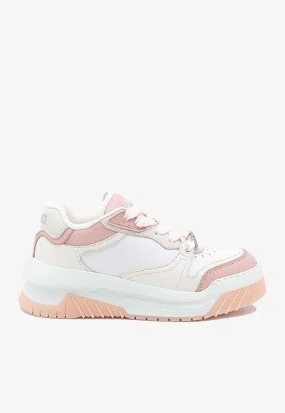 Versace Leather Sneakers With Greca Detail In Pink