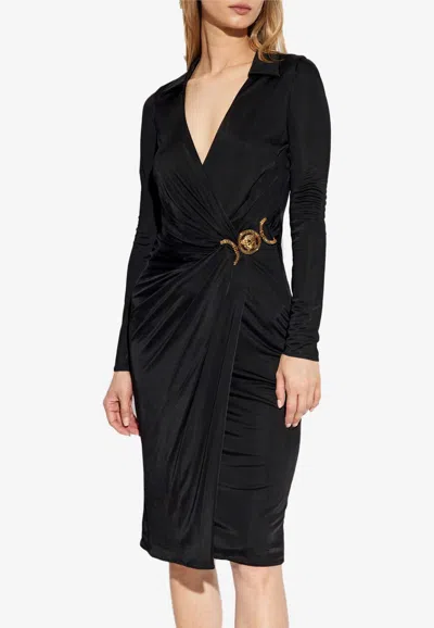 Versace Satin Dress With Safety Pin In Black