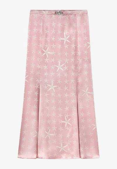 Versace Starfish-print Midi Skirt In Pink
