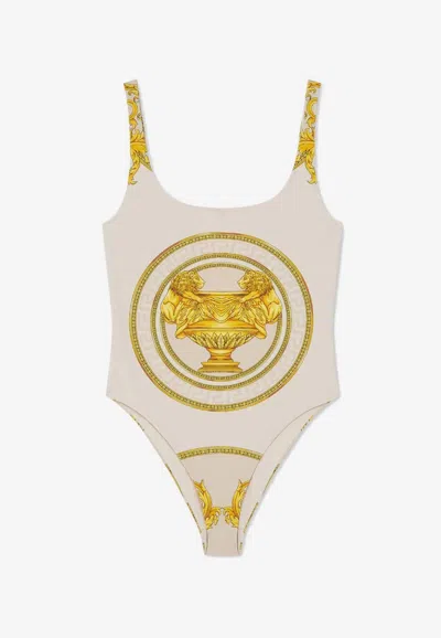 Versace La Coupe Des Dieux Print One-piece Swimsuit In White