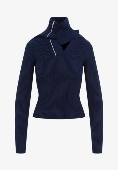 Y/project Pinched Shoulder Fitted Sweater In Navy