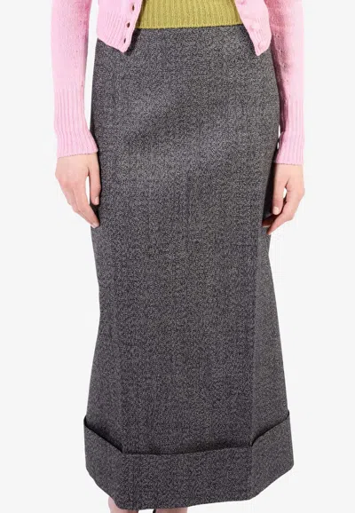 Prada Black/white Wool Weave Midi Skirt In Gray