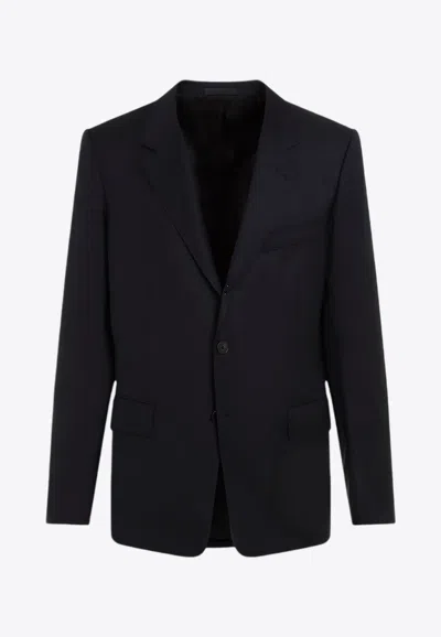 Lanvin Navy Blue Single Breasted Tailored Virgin Wool Jacket In Navy