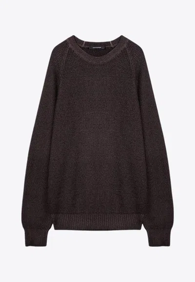 Tagliatore Wool Crew Neck Pullover With Raglan Sleeves In Brown