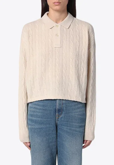 Polo Ralph Lauren Wool And Cashmere Cable-knit Polo Shirt In Beige