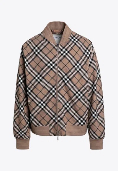 Burberry Mens Linden Ip Check Check-pattern Relaxed-fit Wool-blend Bomber Jacket In Beige