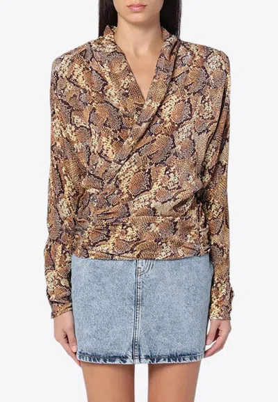 Isabel Marant Draped Snakeskin Wrap Blouse In Beige