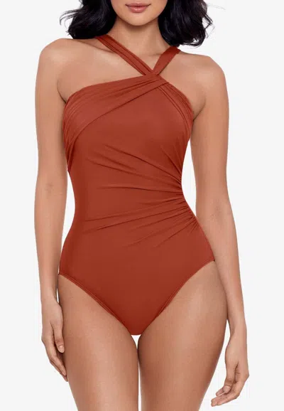 Miraclesuit Rock Solid Europa Asymmetric Underwire One Piece Swimsuit In Orange