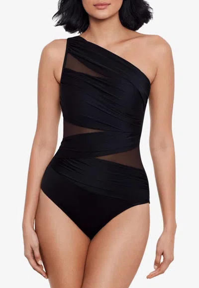 Miraclesuit Jena Mesh One Shoulder One Piece Swimsuit In Mir Black In Black