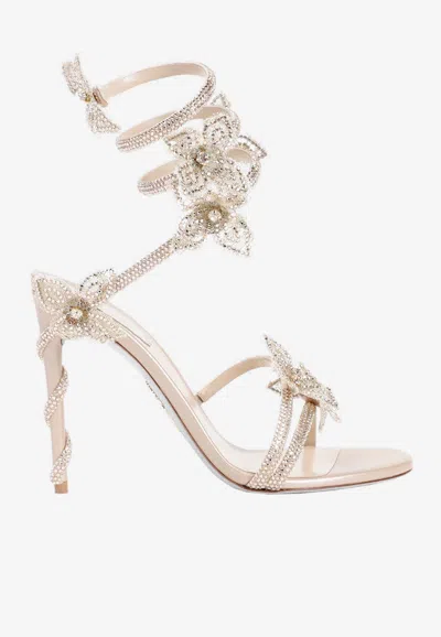 René Caovilla Margot 105 Crystal-embellished Sandals In Gold