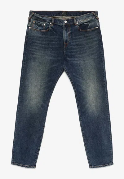 Paul Smith Bleach Wash Tapered Leg Denim Jeans In Blue