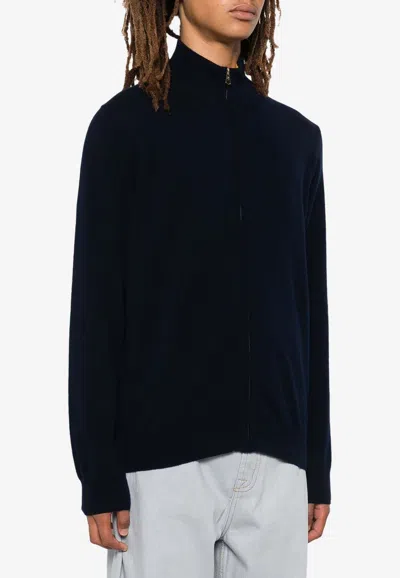 Shop Paul Smith Zip-up Cashmere Cardigan In Navy