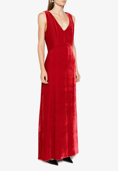 P.a.r.o.s.h Relur Maxi V-neck Velvet Dress In Red