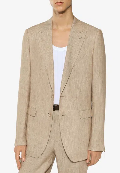 Dolce & Gabbana Single-breasted Linen Blazer In Beige