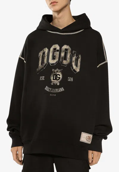 Dolce & Gabbana Oversized Hoodie With Hood And Logo Print In Black