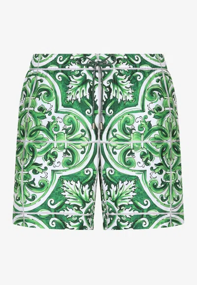 Dolce & Gabbana Straight-leg Mid-length Printed Swim Shorts In Green