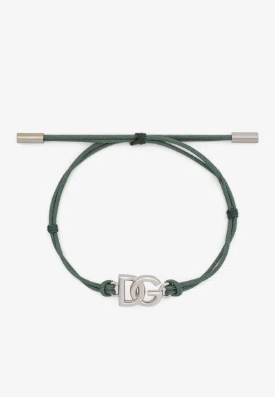 Dolce & Gabbana Dg Logo Charm Cord Bracelet In Green