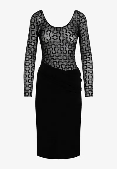 Givenchy Draped Dress In Jersey And Monogram 72 Tulle In Black