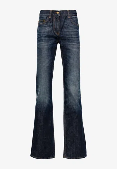 Palm Angels Monogram Patch Straight-leg Jeans In Denim