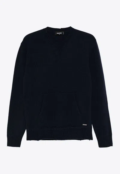 Dsquared2 Relaxed Fit Sweater With Classic Crew Neckline In Blue