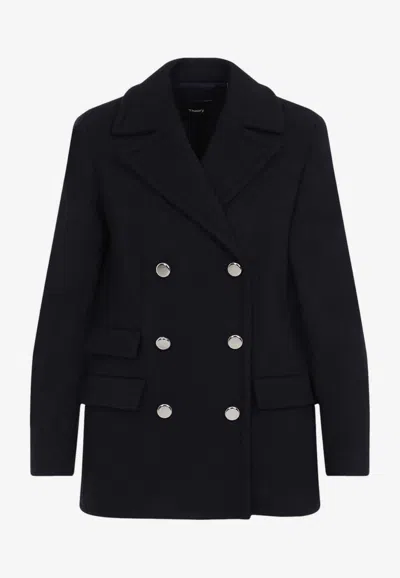 Theory Baltic Blue Recycled Wool Peacoat In Blue