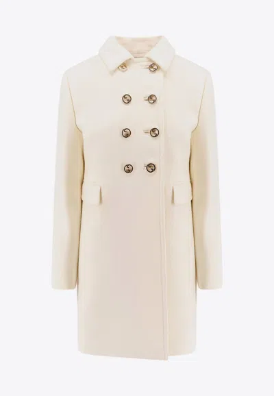 Gucci Wool Coat With Interlocking Gg Buttons In Yellow