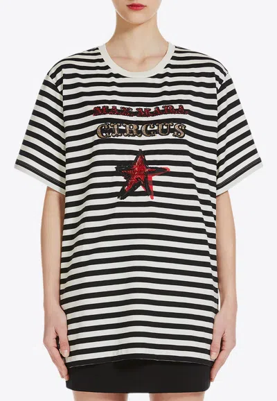 Max Mara Cotton Embellished T-shirt In Monochrome