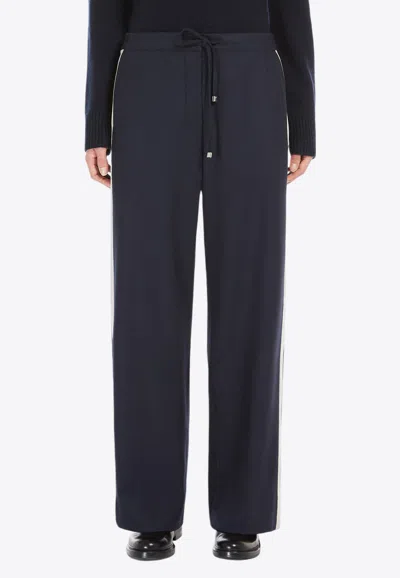 's Max Mara Flannel Trousers With Drawstring And Bands In Navy