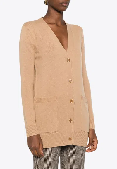 Max Mara Villar 1951 Embroidered Cardigan In Camel