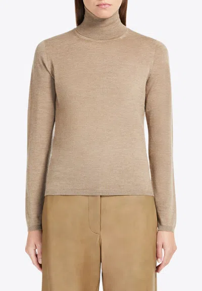 Max Mara Veloce Lightweight Cashmere Turtleneck In Beige