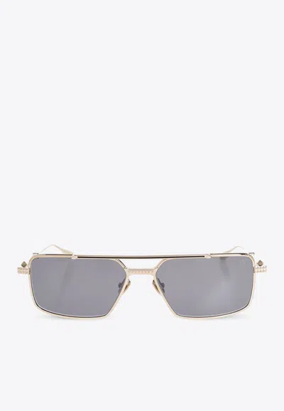 Valentino Vi Studded Rectangular Sunglasses In Gray