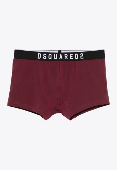 Dsquared2 Stretch Cotton Blend Logo Waistband Boxers In Bordeaux