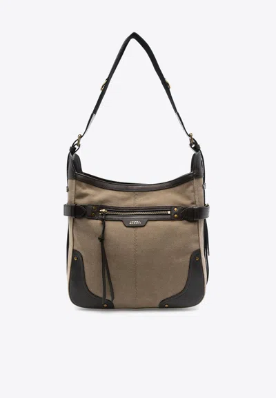 Isabel Marant Sierra Cotton Blend Shoulder Bag With Leather Trim In Khaki