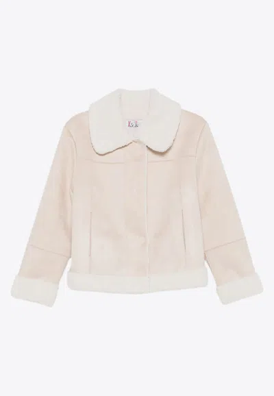 Mc2 Saint Barth Lorayne Faux Shearling Short Jacket With Sherpa In Pink